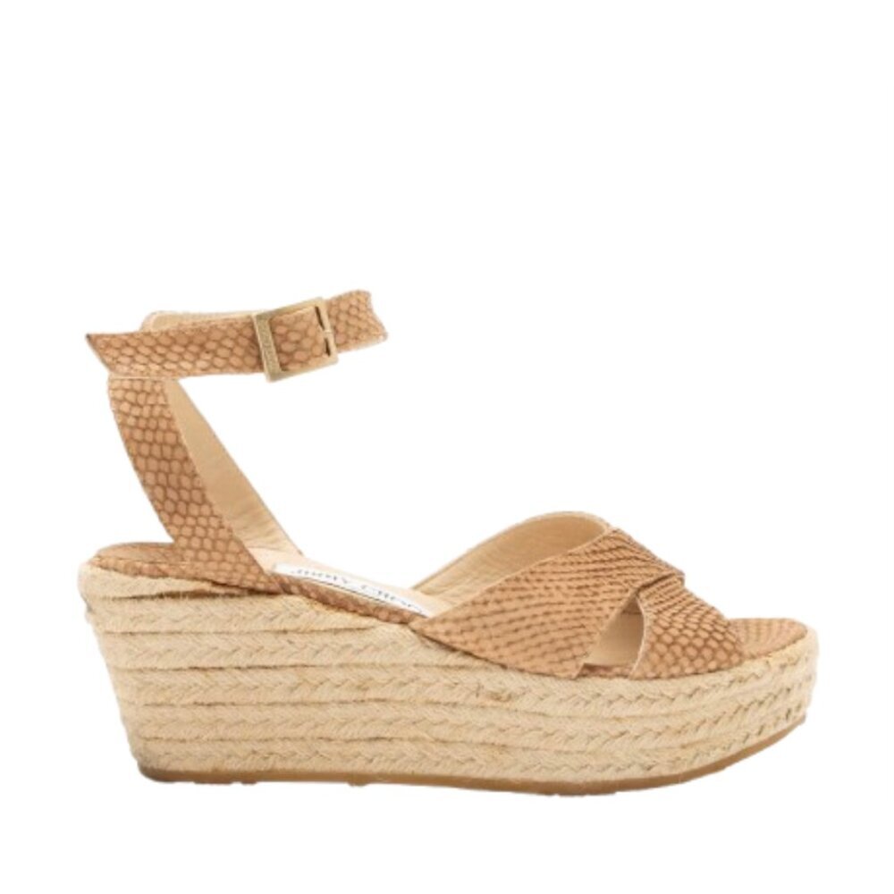 Jimmy Choo Phoenix Wedge Espadrilles Sandals Womens 40 9 Brown Python Leather